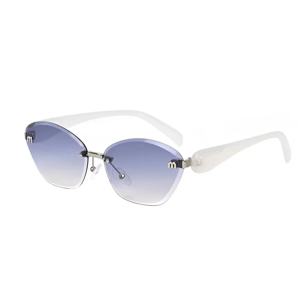 Rimless Cat Eye Sunglasses Blue Gradient Lens White Temples Trendy Vintage 2026‎